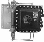 A black and silver box with a valve