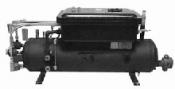 A black and white photo of an air compressor.
