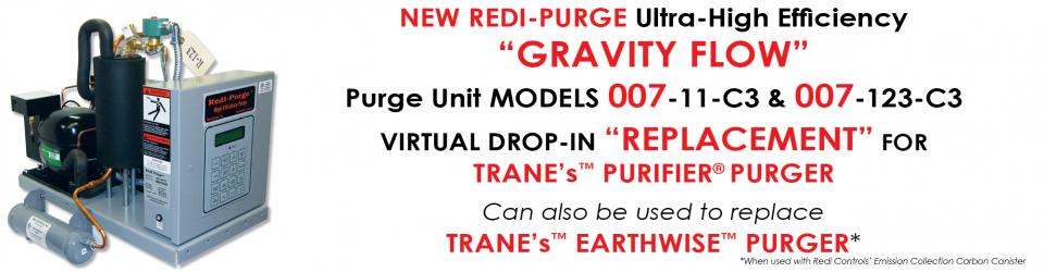 A text box with the words " new redi-purge units " and " gravity unit models 0 7 5 6, 0 8 2 4